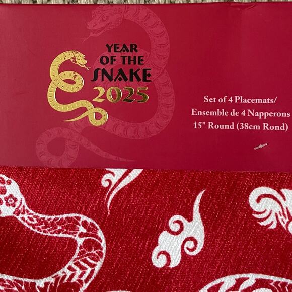 Year of the Snake 2025 Round 15in Placemat Set of 4 Red White Lunar New Year New - Picture 11 of 14